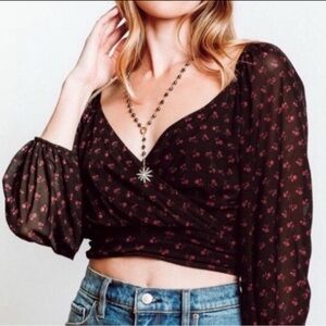 NWT Free People Sweetie Pie Top Midnight Combo Crop Long Balloon Sleeve XS